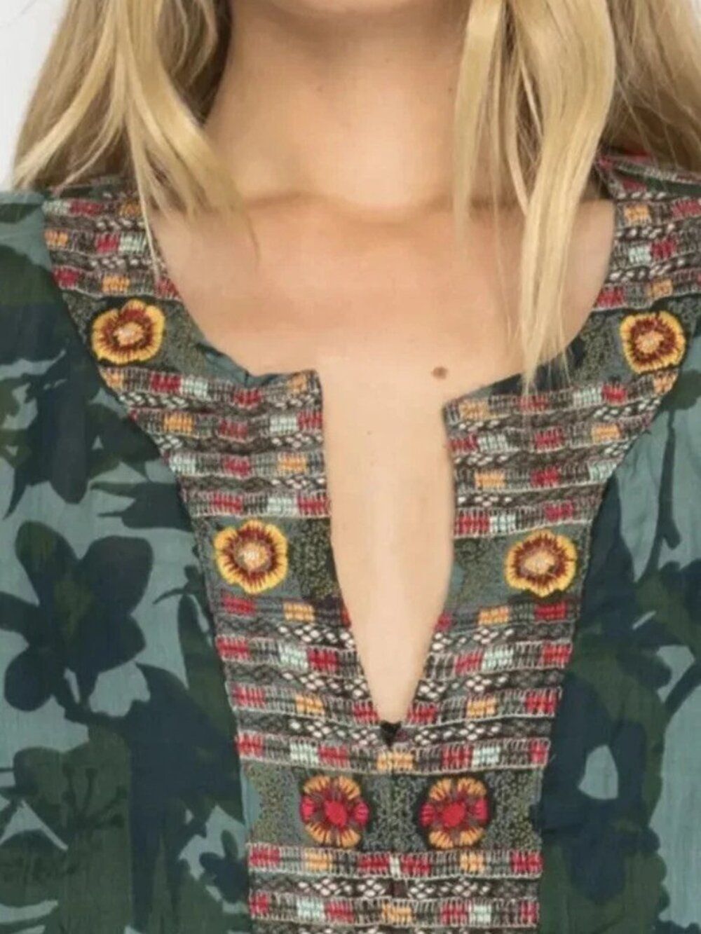 🦋JOHNNY WAS 🦋 Botanical Flare Sleeve Tunic Embroidered Dress - [Small] - Picture 2 of 11